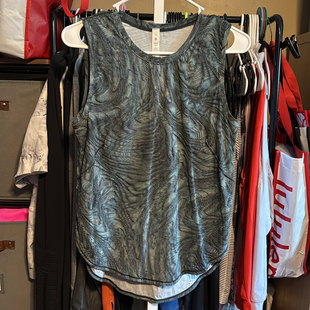 Lululemon High Neck Split Hem Run Tank Sz 8 Dimensional Icing Blue Multi 804